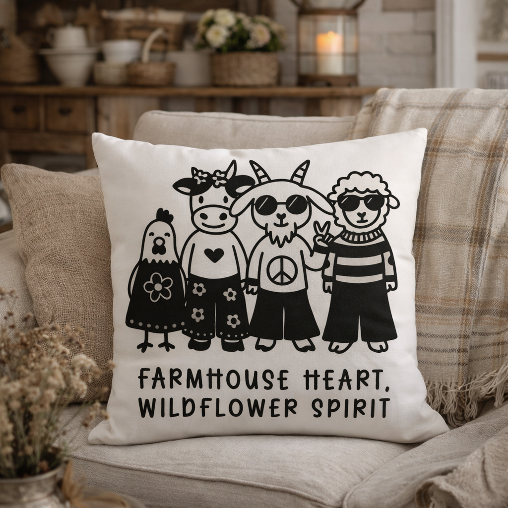 Farmhouse Heart, Wildflower Spirit – Decorative Pillow